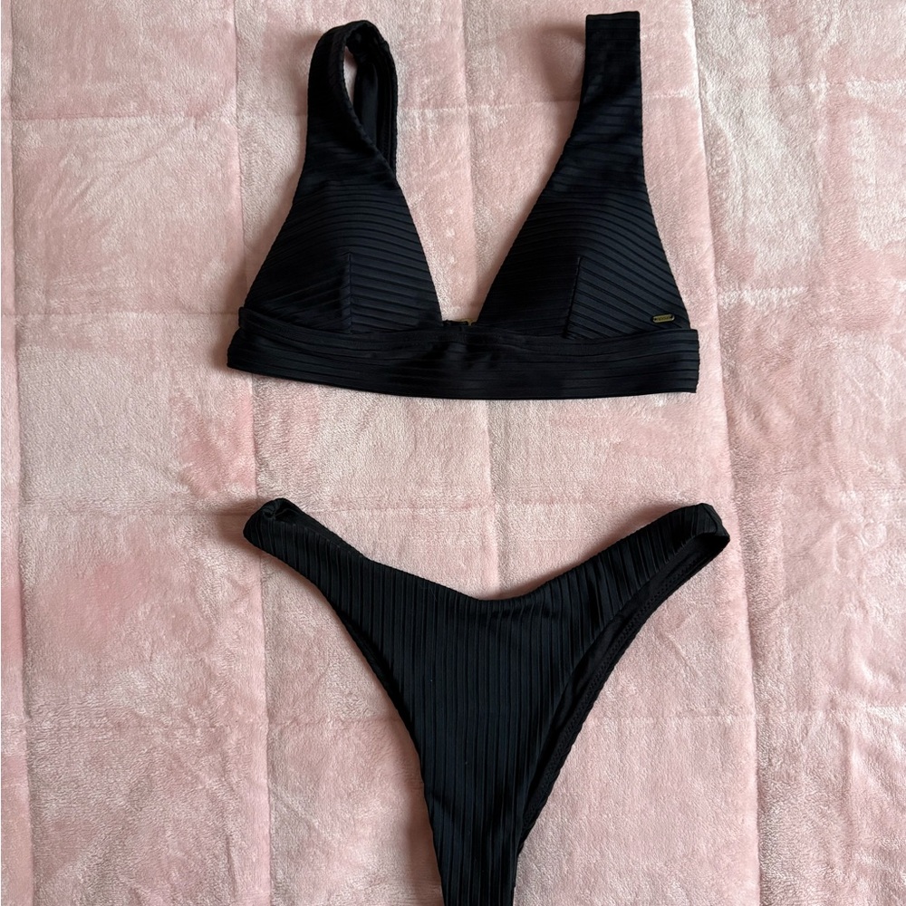 Rip Curl Black Ribbed Bikini Set